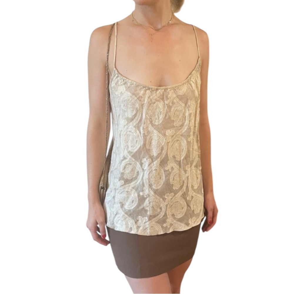 VTG Isda & Co Taupe Silk Linen Paisley Backless Sleeveless Cami Blouse Tank Top - Picture 5 of 16